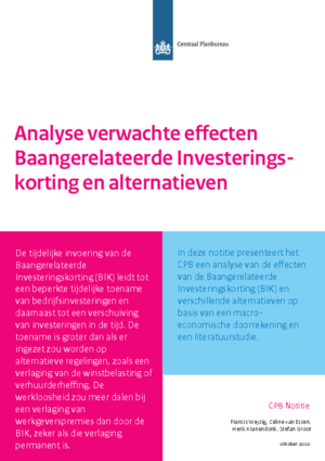 CPB Notitie Analyse verwachte effecten Baangerelateerde Investeringskorting en alternatieven