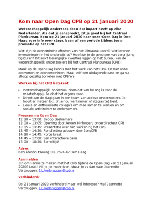 Flyer Open Dag CPB / Werken bij het CPB