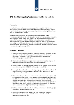 CPB Klachtenregeling Wetenschappelijke Integriteit