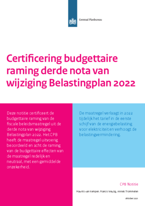 Certificering budgettaire raming derde nota van wijziging Belastingplan 2022