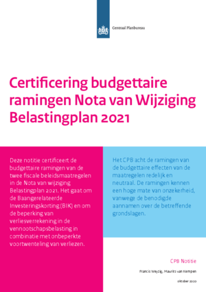 Certificering budgettaire ramingen Nota van Wijziging Belastingplan 2021