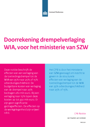 Doorrekening drempelverlaging WIA, voor het ministerie van SZW