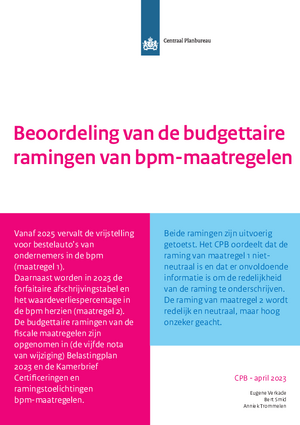 Beoordeling van de budgettaire ramingen van bpm-maatregelen