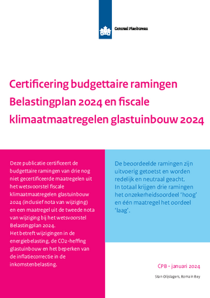 Certificering budgettaire ramingen Belastingplan 2024 en fiscale klimaatmaatregelen glastuinbouw 2024