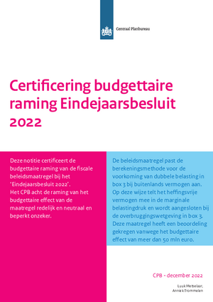 Certificering budgettaire raming Eindejaarsbesluit 2022