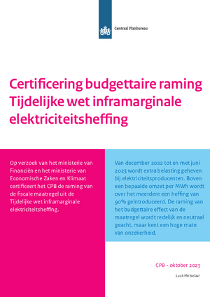 Certificering budgettaire raming Tijdelijke wet inframarginale elektriciteitsheffing
