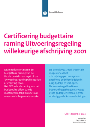 Certificering budgettaire raming Uitvoeringsregeling willekeurige afschrijving 2001