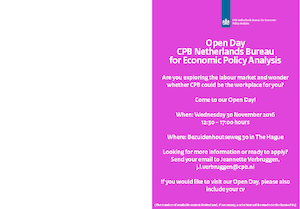 Flyer Open Day CPB Netherlands Bureau for Economic Policy Analysis