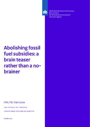 CPB-PBL Publication: Abolishing fossil fuel subsidies: a brain teaser rather than a no brainer