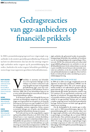 ESB artikel 'Gedragsreacties van ggz-aanbieders op financiële prikkels' (februari 2016)