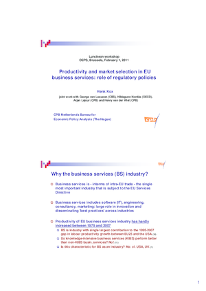 Presentation 'Productivity and market selection in EU business services: role of regulatory policies'