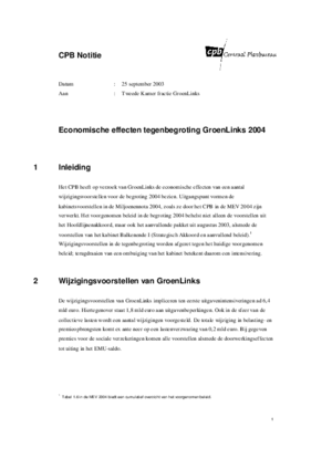 Economische effecten tegenbegroting GroenLinks 2004