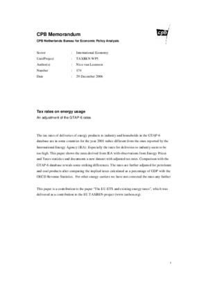 Tax rates on energy usage: An adjustment of the GTAP-6 rates