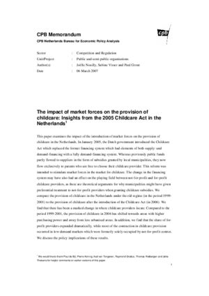 The impact of market forces on the provision of childcare: Insights from the 2005 Childcare Act in the Netherlands