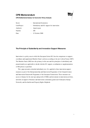 The Principle of Subsidiarity and Innovation Support Measures