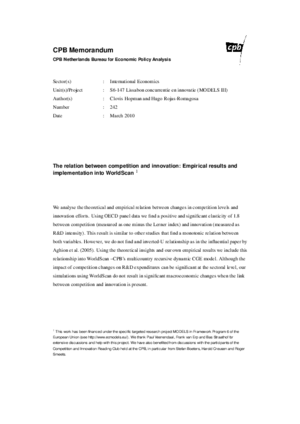 The relation between competition and innovation: Empirical results and implementation into WorldScan