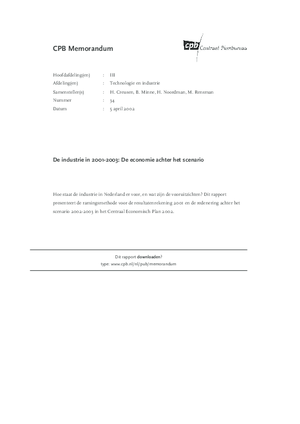 De industrie in 2001-2003: De economie achter het scenario   - april 2002