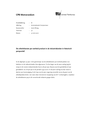 De arbeidskosten per eenheid product in de industrielanden in historisch perspectief    -  2001