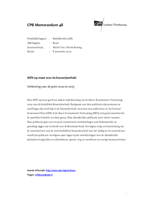 MEV-op-maat voor de bouwnijverheid: Verkenning voor de jaren 2002 en 2003    - november 2002