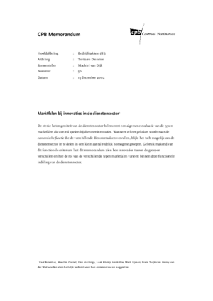 Marktfalen bij innovaties in de dienstensector - december 2002