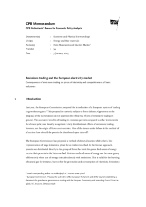 Emissions trading and the European electricity market: Consequences of emissions trading on prices of electricity and competitiveness of basic industries