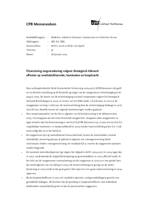 Financiering zorgverzekering volgens Strategisch Akkoord: effecten op overheidsfinanciën, loonkosten en koopkracht-januari 2003