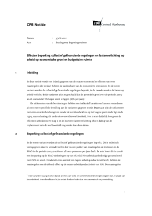 Effecten beperking collectief gefinancierde regelingen en lastenverlichting op arbeid op economische groei en budgettaire ruimte