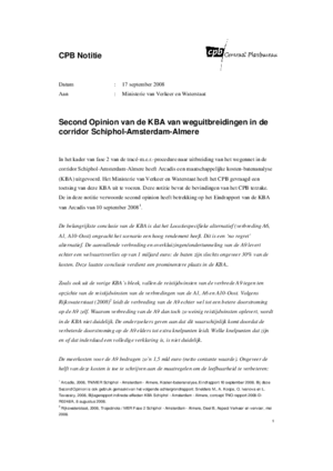 Second Opinion van de KBA van weguitbreidingen in de corridor Schiphol-Amsterdam-Almere