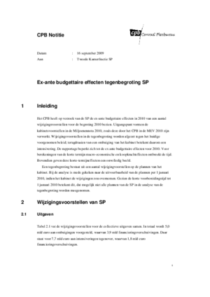 Ex-ante budgettaire effecten tegenbegroting SP